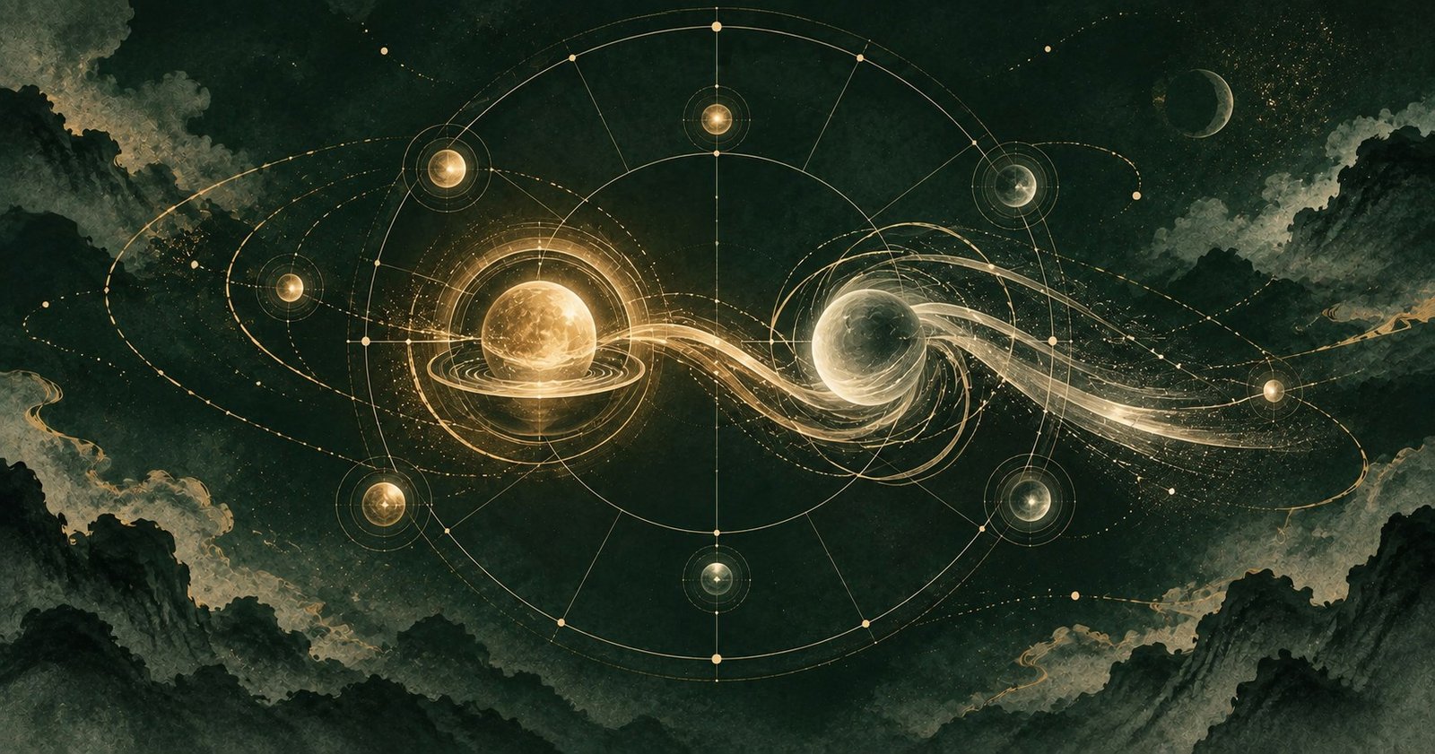 以祿存天馬為主題的現代中式抽象星盤插畫
