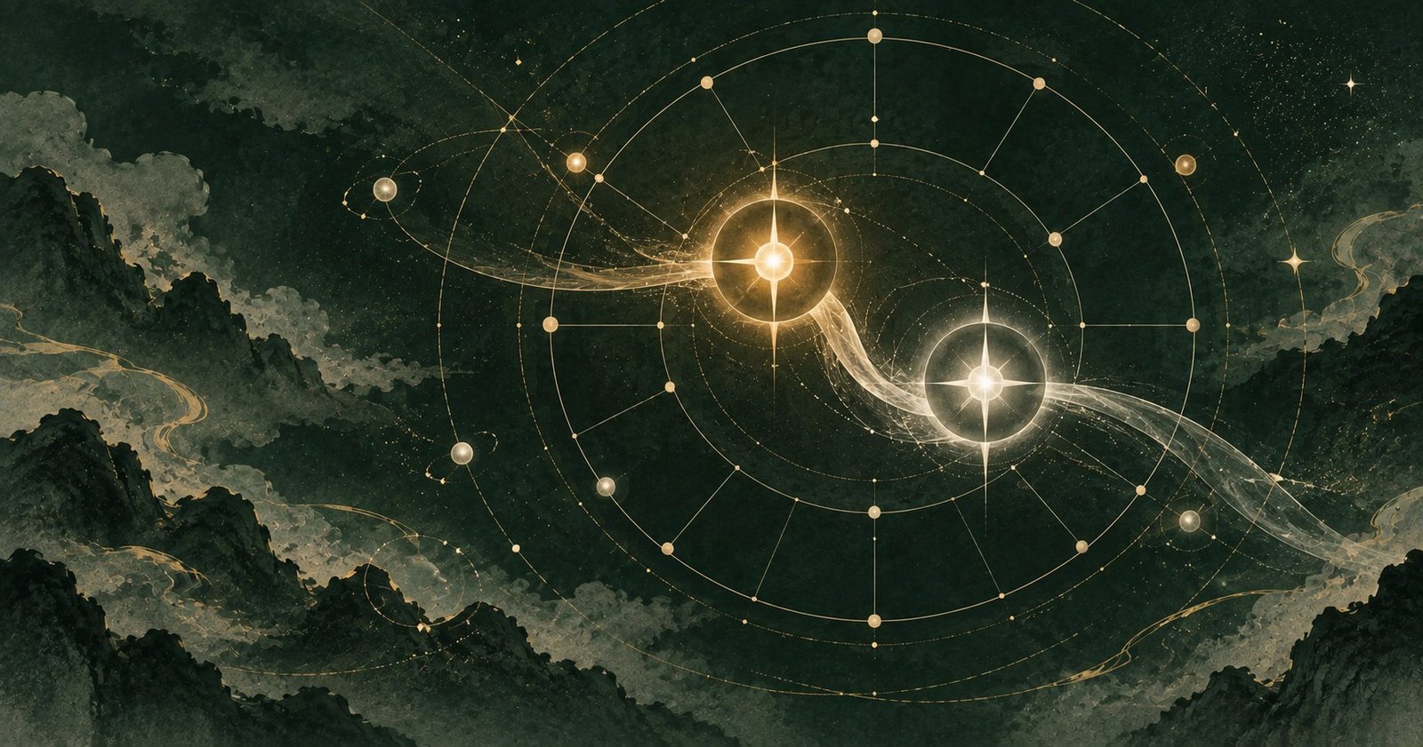 以天魁天鉞為主題的現代中式抽象星盤插畫