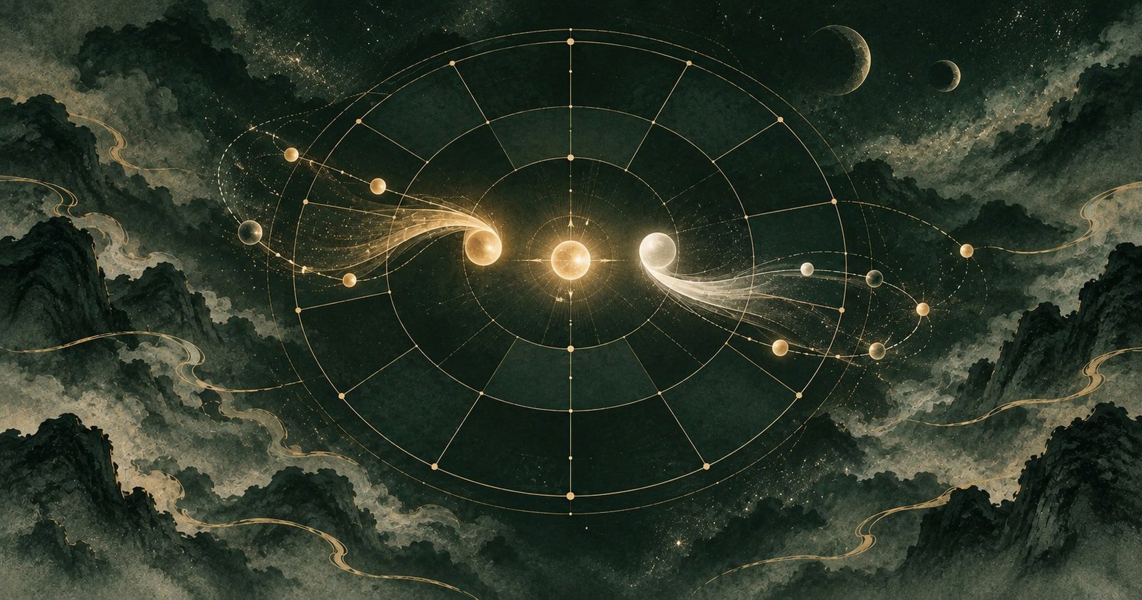 以左輔右弼為主題的現代中式抽象星盤插畫